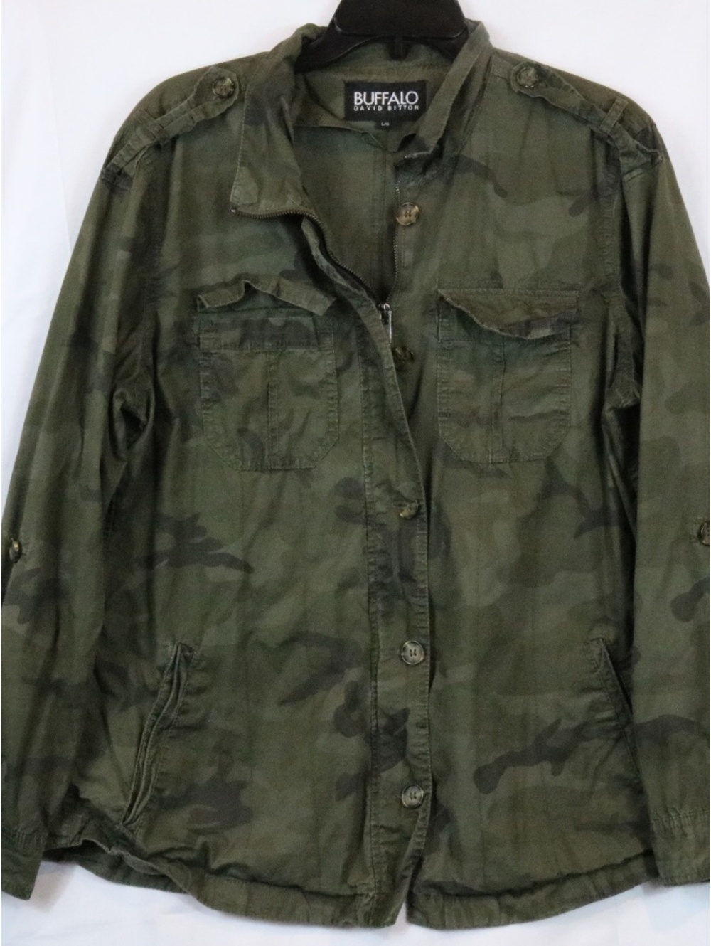 Buffalo David Bitton Women’s Camo Utility Jacket Medium Green Button Zip Large
